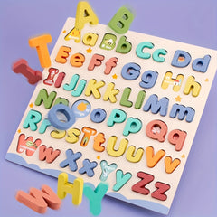 Wooden Letter Puzzle Board 52 Uppercase & Lowercase Letters Toy for Kids