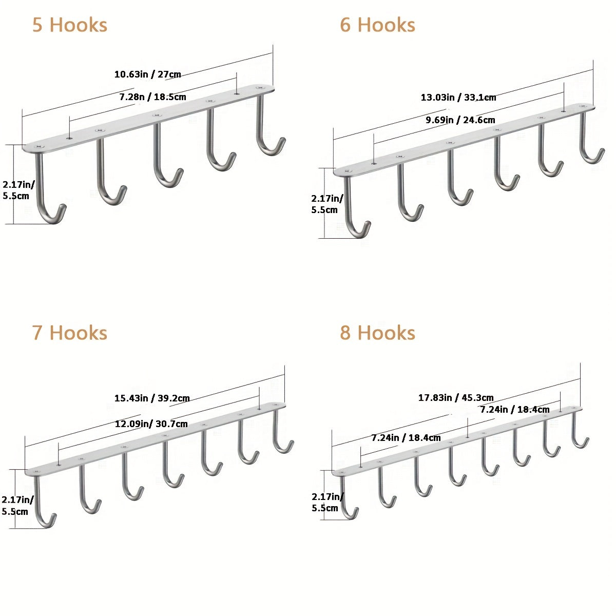 Under Cabinet Hanging Hooks for Cups and Glasses Storage