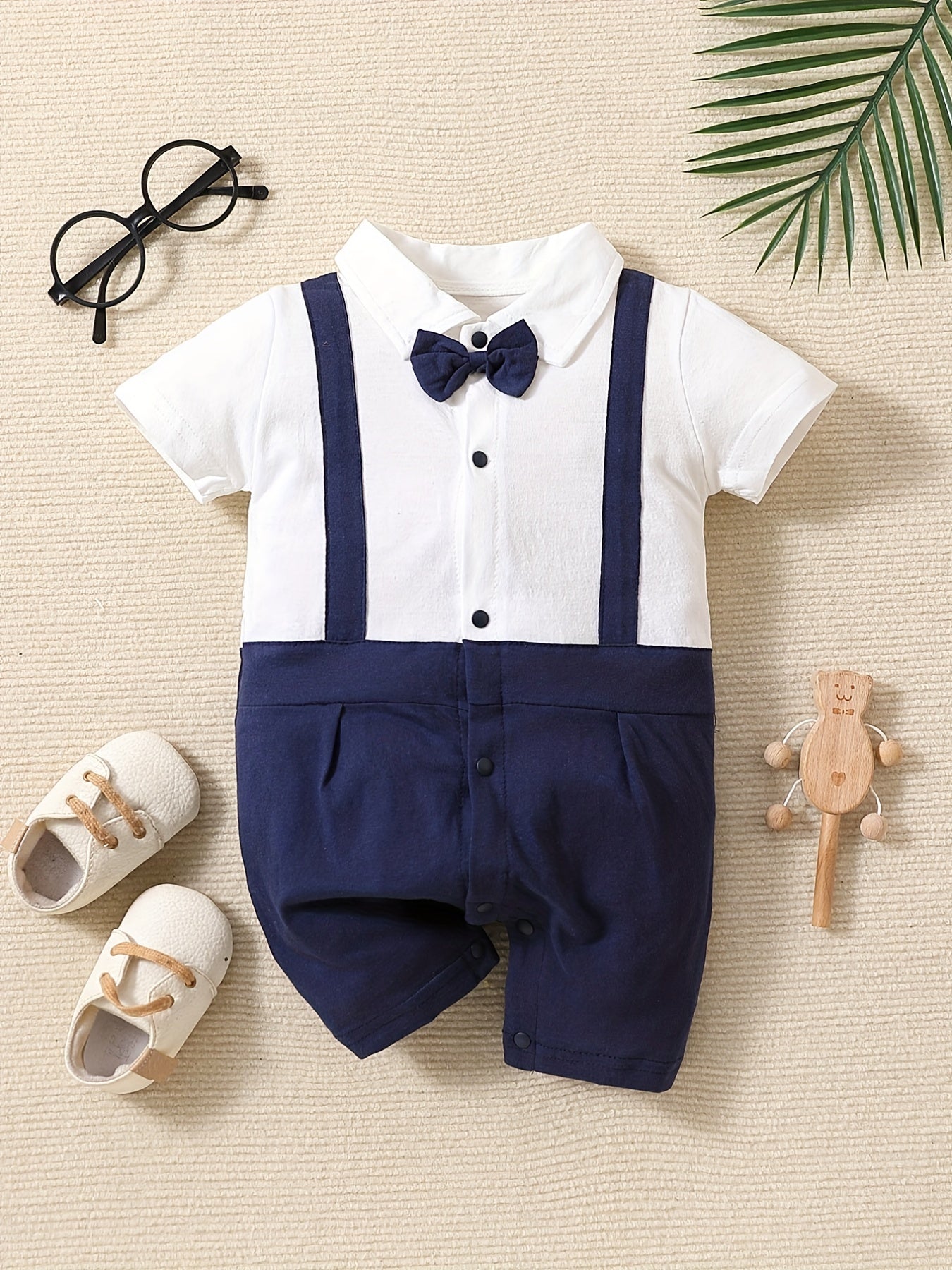 Baby Boy's Cotton Romper with Bowtie Collar