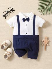 Baby Boy's Cotton Romper with Bowtie Collar