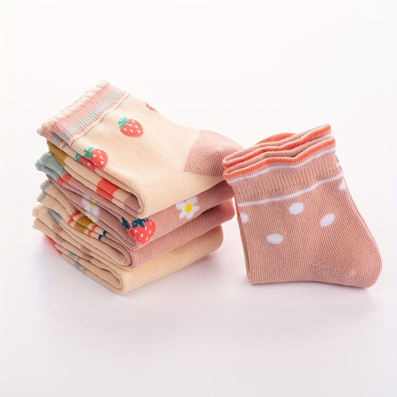 5 Pairs Strawberry Striped Knit Socks for Girls
