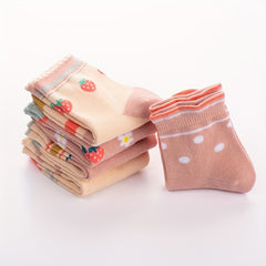 5 Pairs Strawberry Striped Knit Socks for Girls