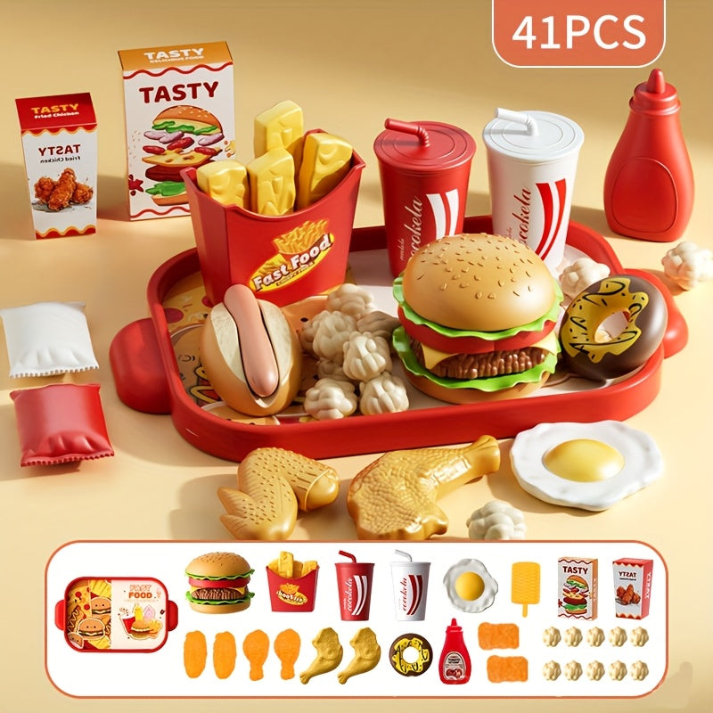 Kitchen Western Set Pretend Play Burger Hot Dog French Fries Breakfast Set