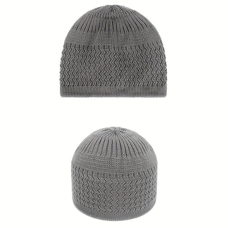 Unisex Ribbed Knitted Beanie Solid Wavy Striped Warm Knit Hat