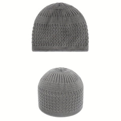Unisex Ribbed Knitted Beanie Solid Wavy Striped Warm Knit Hat