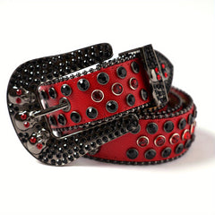 Skull Belt Western Cowboy Stylish Rhinestone Belt Mental Pin Buckle Punk Belt