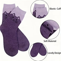 5 Pairs Animal Cat Pattern Winter Cozy Crew Socks