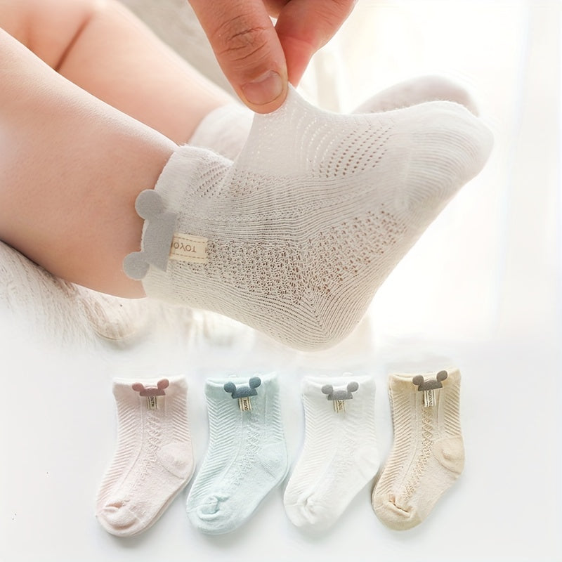 4 Pairs Baby Girls Cotton Mesh Breathable Socks for Summer