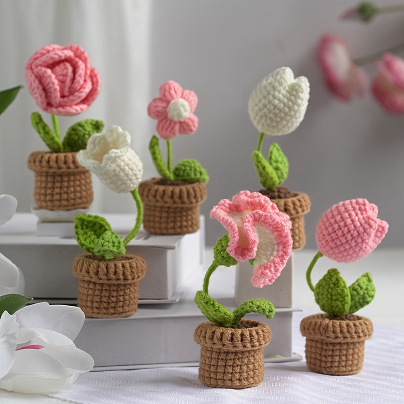 DIY Mini Potted Yarn Flower Bouquet Creative Gift