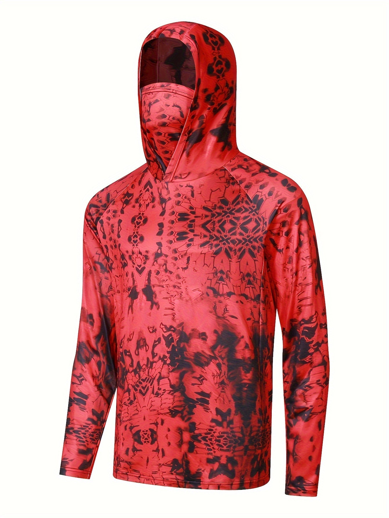 Men's Camo Long Sleeve Hoodie With Mask Sun Protection Fishing Shirt
