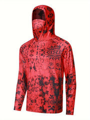 Men's Camo Long Sleeve Hoodie With Mask Sun Protection Fishing Shirt