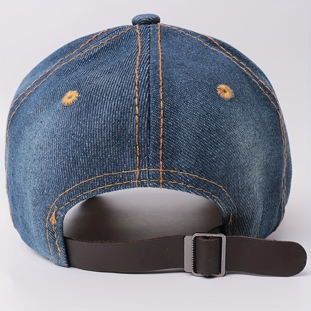 Smiley Face Rhinestone Baseball Cap Y2K Washed Distressed Denim Hat