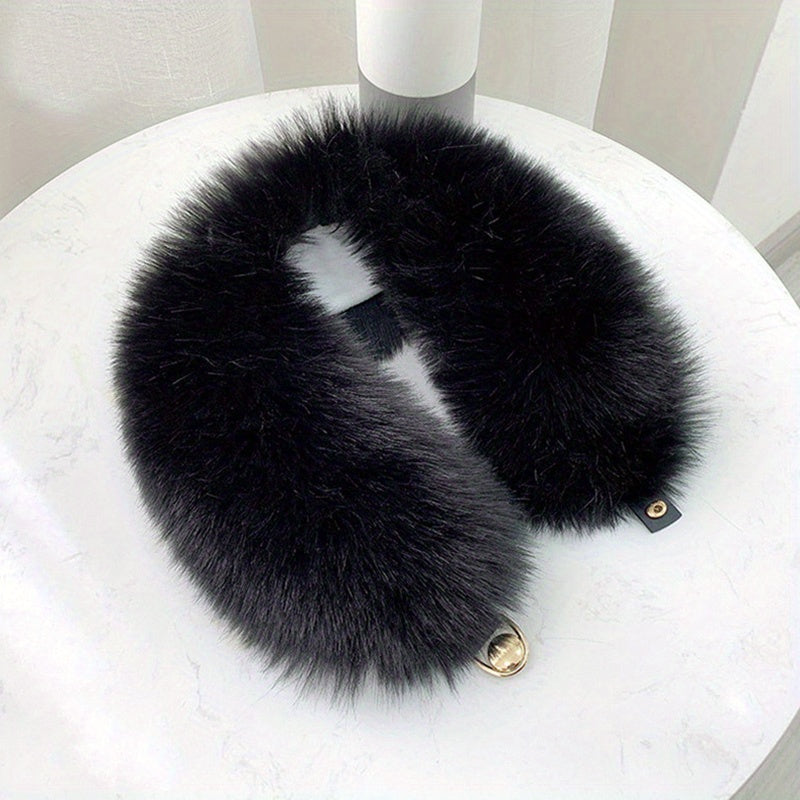 Women's Faux Fox Fur Scarf Thick Warm Collar with Pair Buckle Neck Scarf