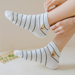 5 Pairs Bear & Cow Print Socks Cartoon Ankle Stockings & Hosiery