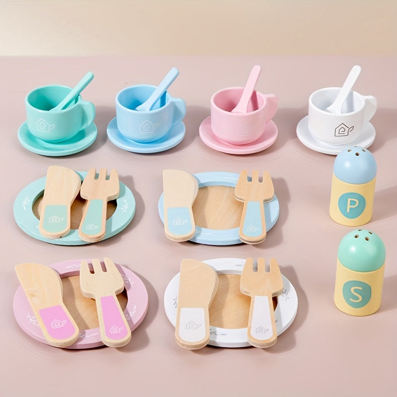 Wooden House Tea Set for Kids - Pretend Play Kitchen Toy