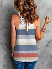 Striped Halter Top Back Lace Up Casual Sleeveless