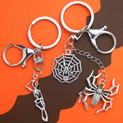 Gothic Punk Style Skull Spider Web Keychain Metal Keyring Halloween Gift