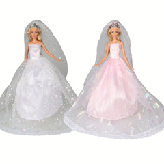 2pcs Doll Dresses Pink Party Skirts with Crown Veil