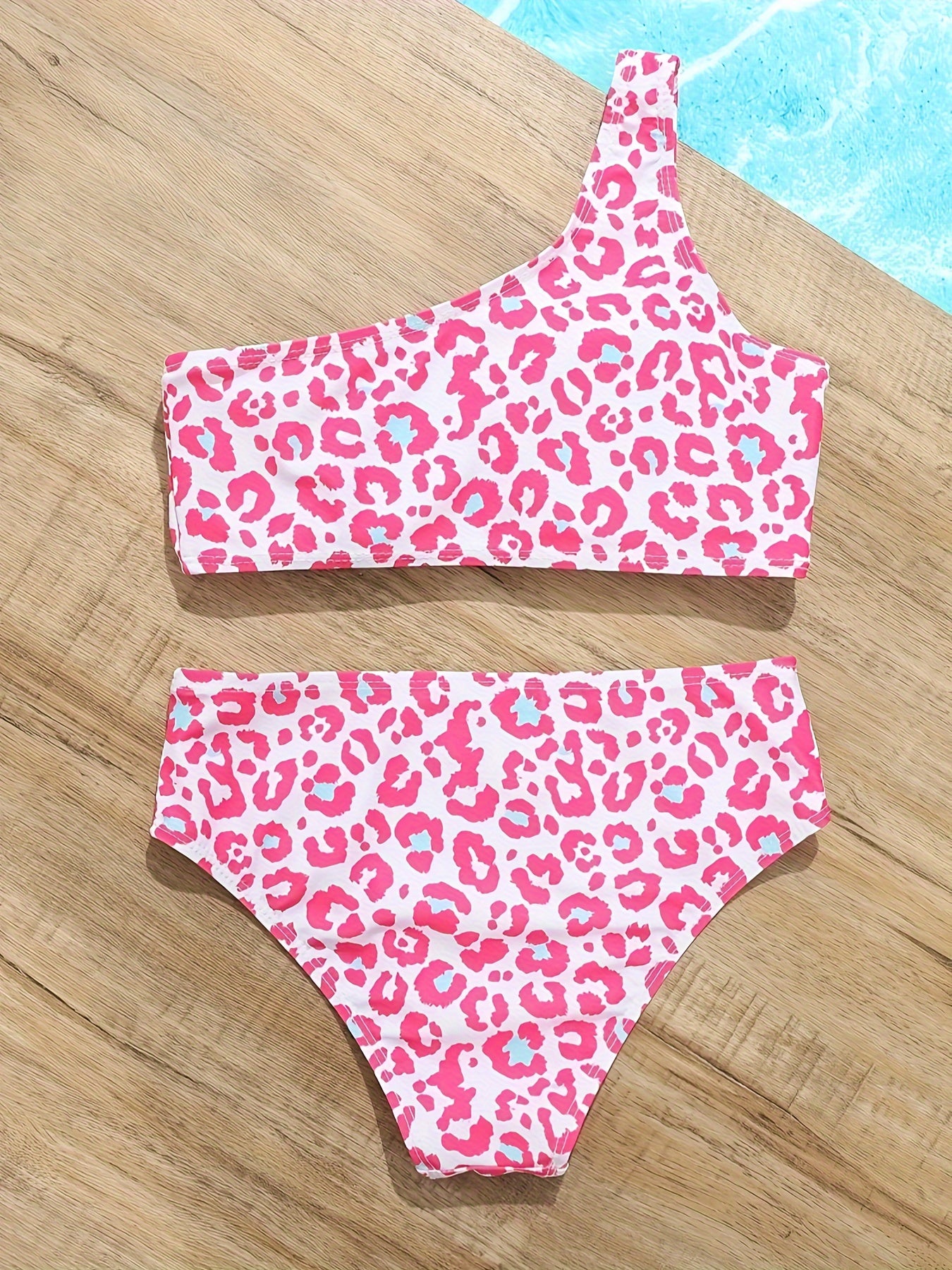 2pcs Leopard Print Swimsuit Set Girls Bikini Swimwear For Summer Beach