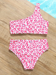 2pcs Leopard Print Swimsuit Set Girls Bikini Swimwear For Summer Beach