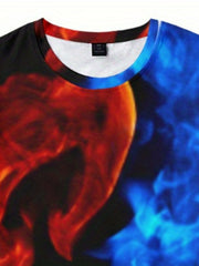 Boy's 3D Flame Graphic T-shirt Casual Breathable Tee for Summer