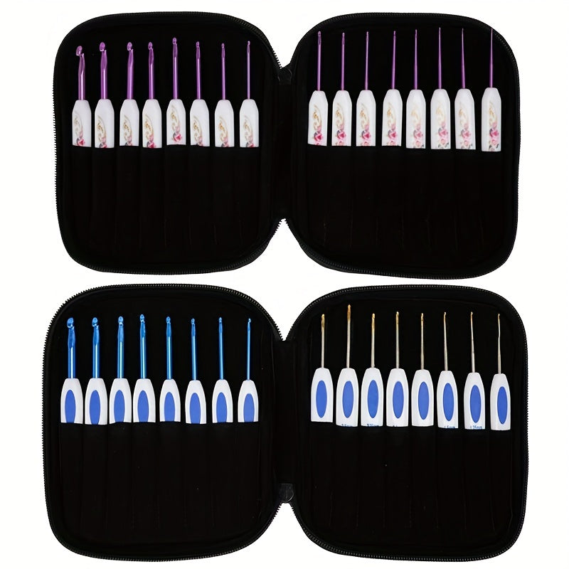 16pcs Aluminum Crochet Hooks Set Ergonomic Knitting Needle Sewing Hand DIY Craft