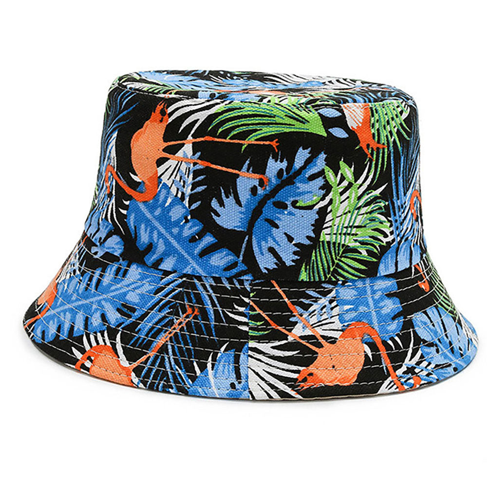 Flamingo Leaf Print Bucket Hat Lightweight Hawaii Fisherman Cap