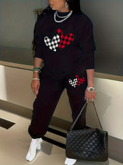 Heart Print Sweatshirt & Joggers 2 Piece Set