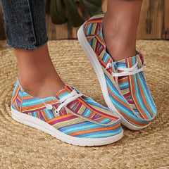 Striped Canvas Casual Shoes Lightweight Sneakers Lace Up Loafers