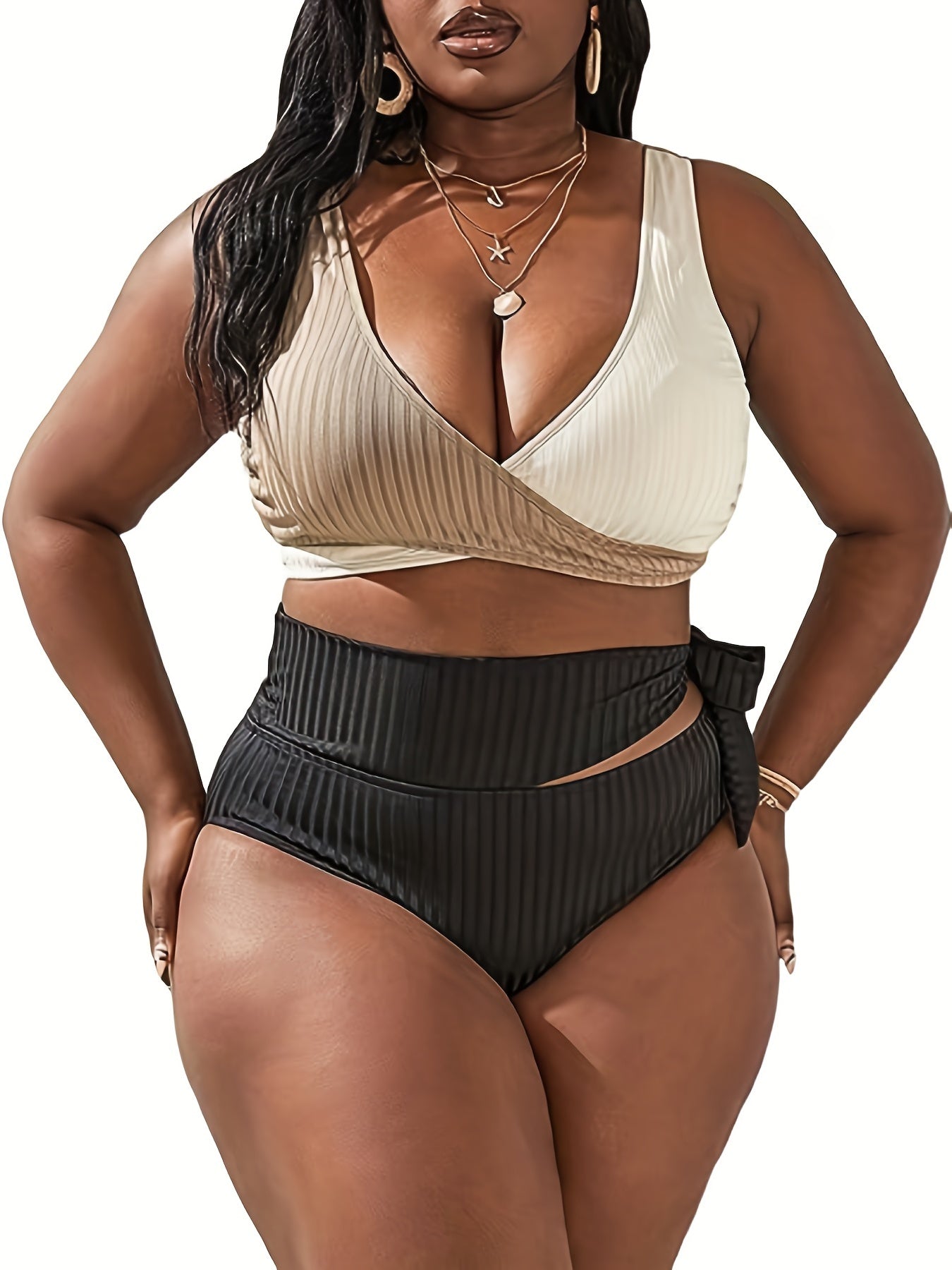 Colorblock Cross Tie Bikini Set