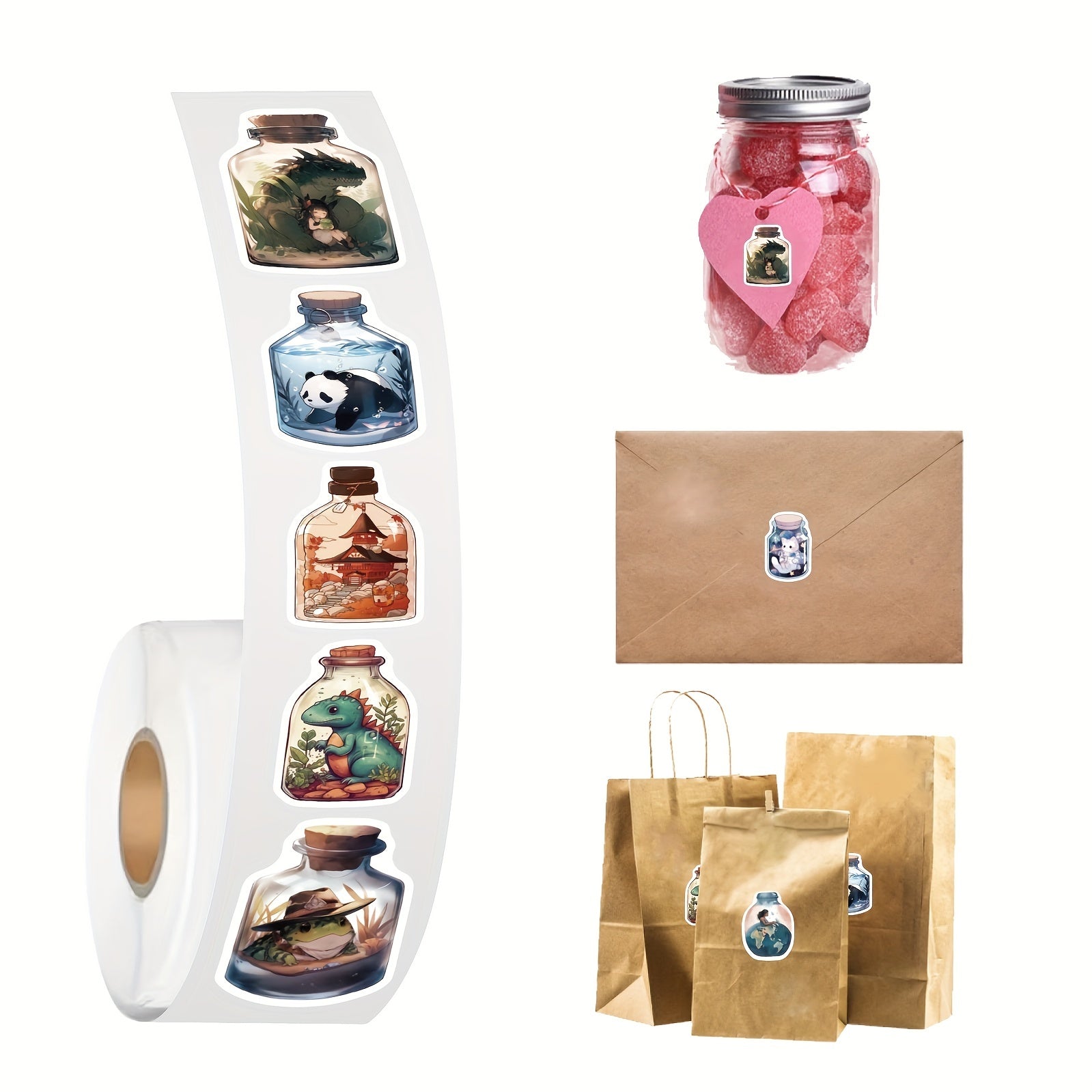 500pcs World In Bottle Stickers Roll Waterproof Vinyl Stickers