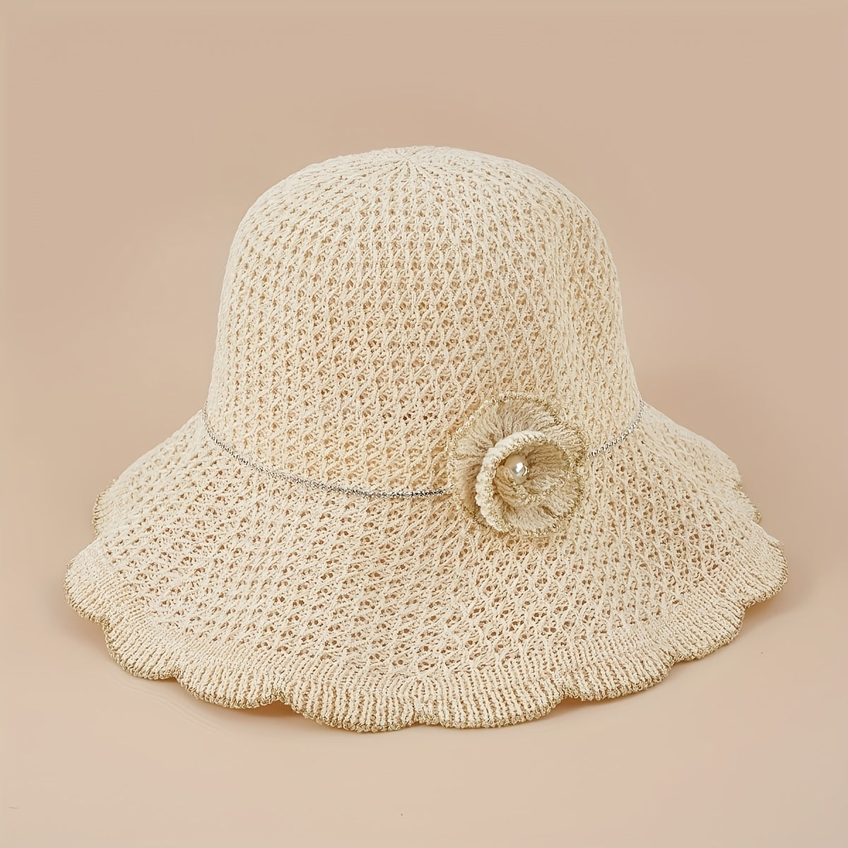 Hollow Crochet Flower Bucket Hat Knitted Basin Hat Casual Breathable Sun