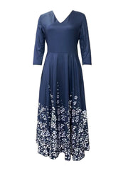 Floral Print V Neck Midi Dress Women's Clothing