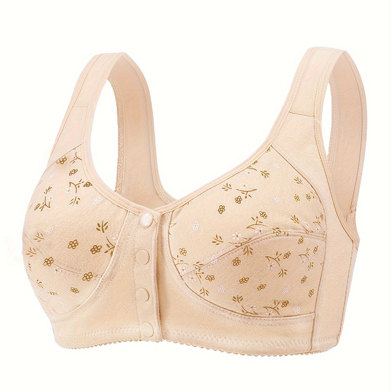 Floral Print Button Front Wireless Comfort Bralette