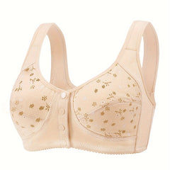 Floral Print Button Front Wireless Comfort Bralette