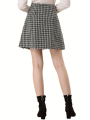 Plaid Print Button Skirt for Spring & Fall