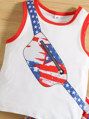 Boys American Flag Print Vest and Shorts Set