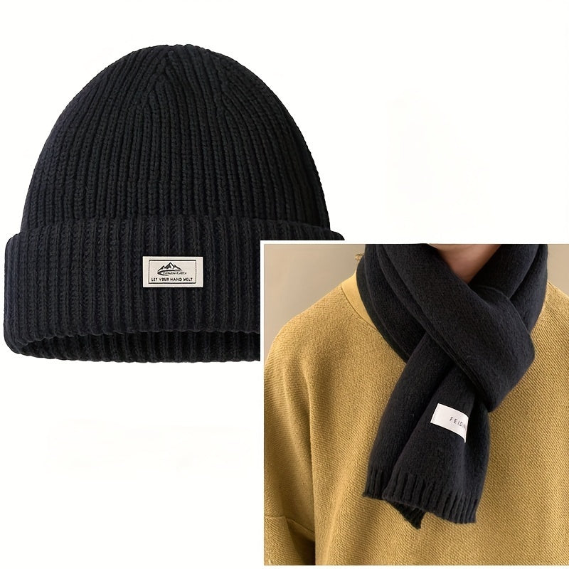 Winter Knitted Beanie Hat & Scarf Set Ear Protection Warm Hat Neck Gaiter