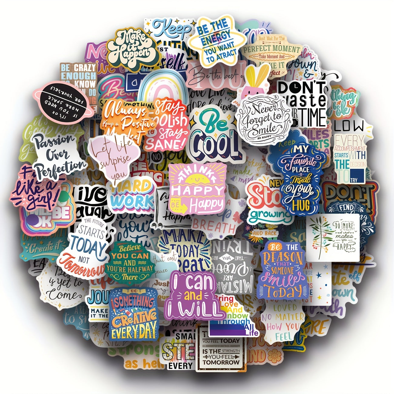 100pcs Positive Stickers Waterproof Vinyl Decals for Laptops Water Bottles
