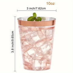 50Pcs 10Oz Rose Golden Plastic Cups for Cold Drinks Party Supplies