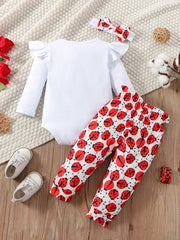 3pcs Newborn Baby Girls Ladybug Cartoon Print Outfit Set