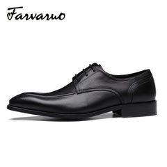 FARWARWO Men's Leather Derby Shoes Pointed Toe Formal Dress Shoes