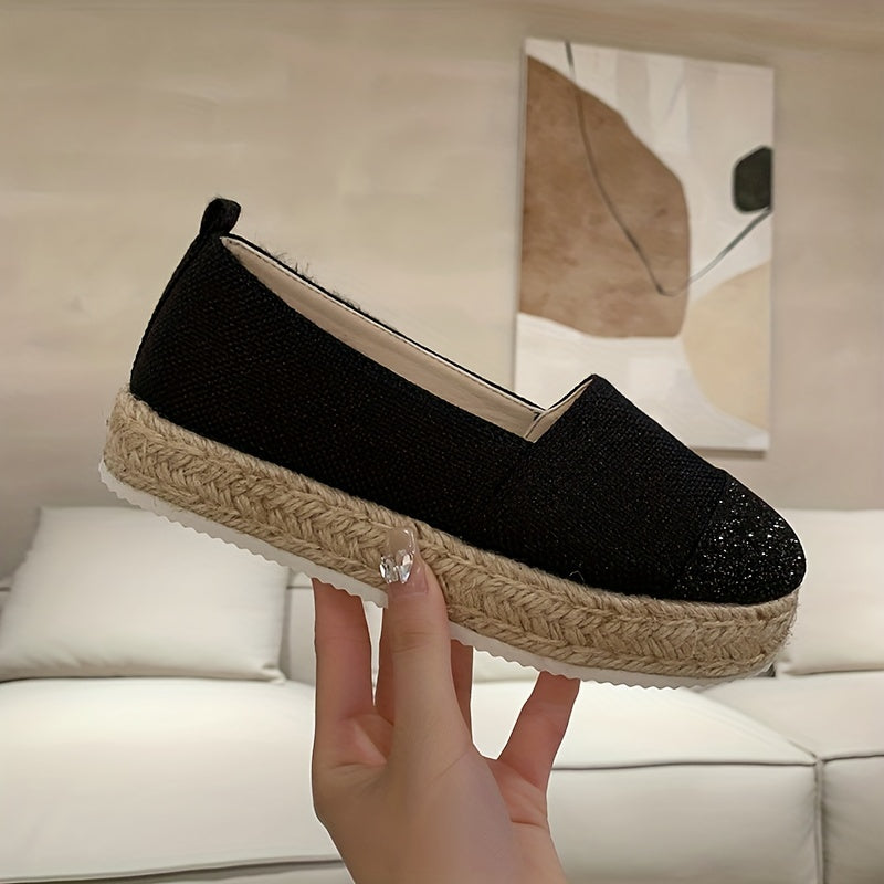 Sequins Pattern Slip On Espadrilles Loafers Low Thick Bottom Casual Shoes