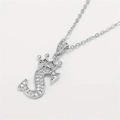 Zircon Crown Letter Necklace Pendant in Golden Plated Copper Chain