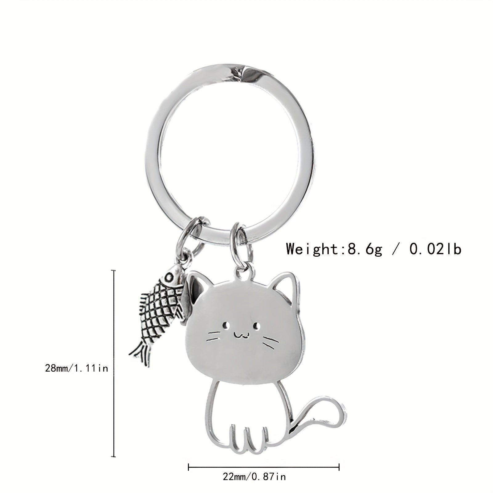 Cat Fish Stainless Steel Keychain Cartoon Metal Hanging Pendant Ornament