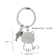 Cat Fish Stainless Steel Keychain Cartoon Metal Hanging Pendant Ornament