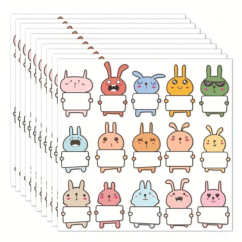 10 Sheets Bunny Hello My Name Is Rabbit Name Tag Stickers