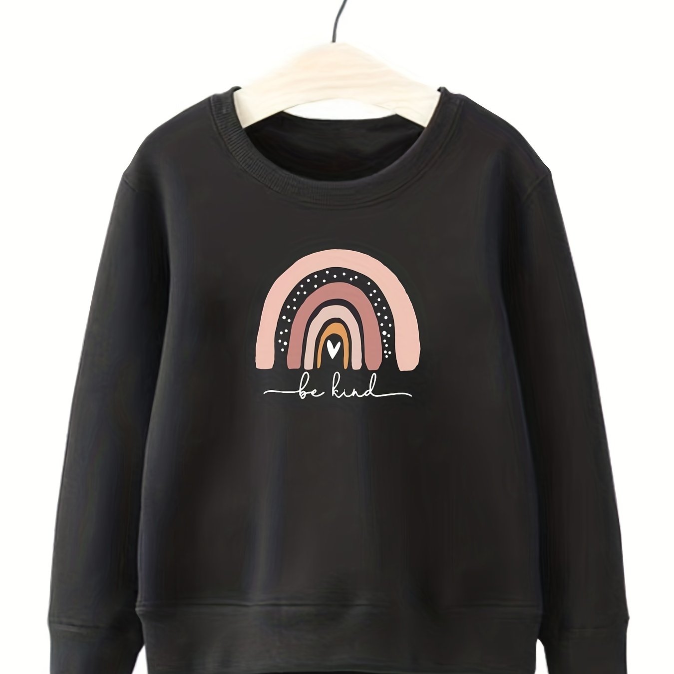 Girls Rainbow Graphic Crew Neck Sweatshirt Top