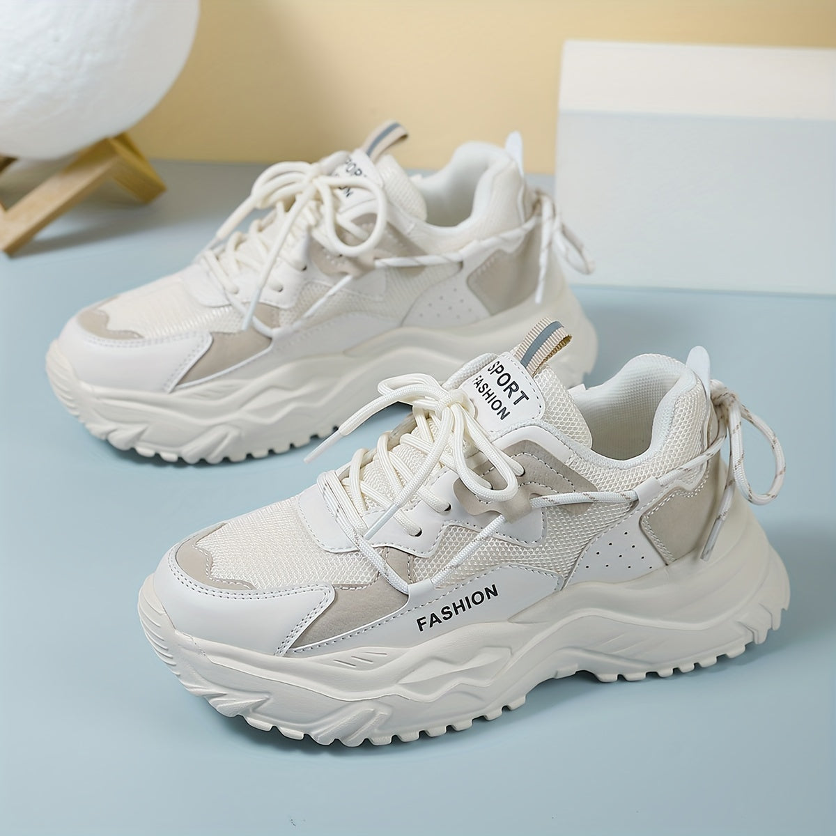 Women's Chunky Faux Leather Sneakers Soft Comfortable Running Shoes
