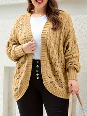 Casual Sweater Women's Plus Solid Jacquard Pointelle Long Sleeve